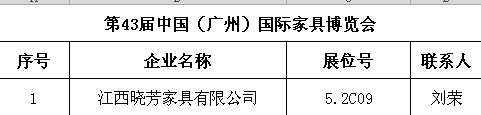 第43屆中國（廣州）國際家具博覽會南康參展企業名單1