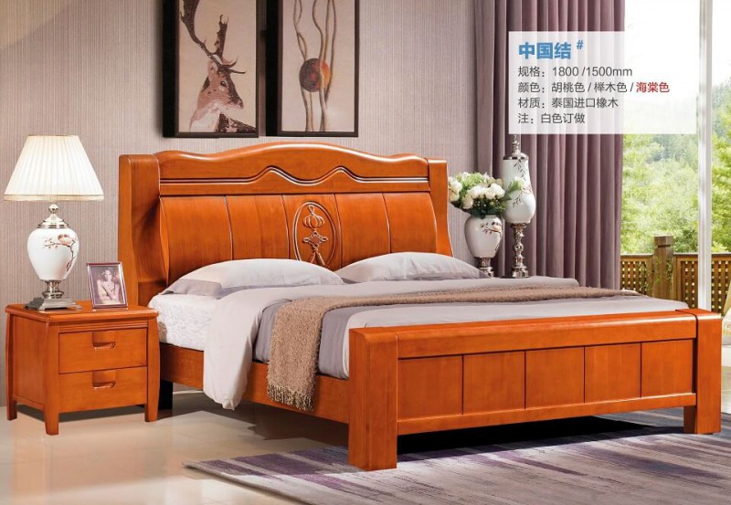 俊豐家具：橡木床中國結(jié)#（海棠色）