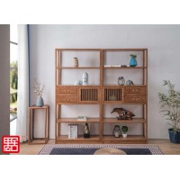 禺舍禪意新中式民宿家具：6011白蠟木一門兩抽博古架