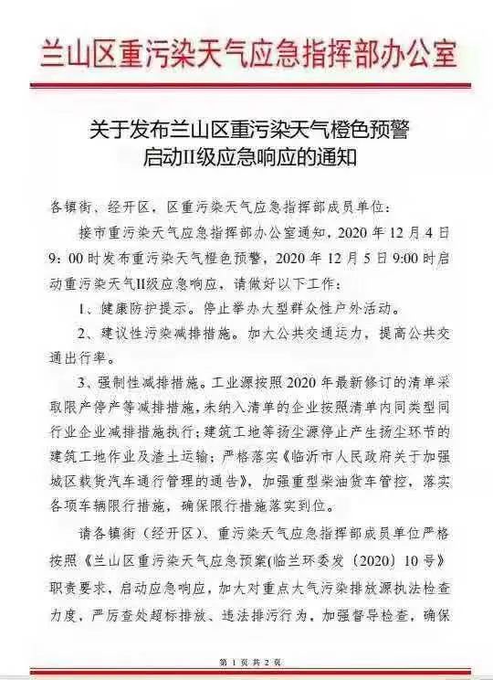 山東省臨沂市蘭山區因為空氣污染，當地對家具行業企業采取了停產與限產措施
