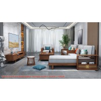 康優寶輕奢新中式胡桃木家具：K6H305沙發 轉角+單位（D靠背直條前框厚墊）