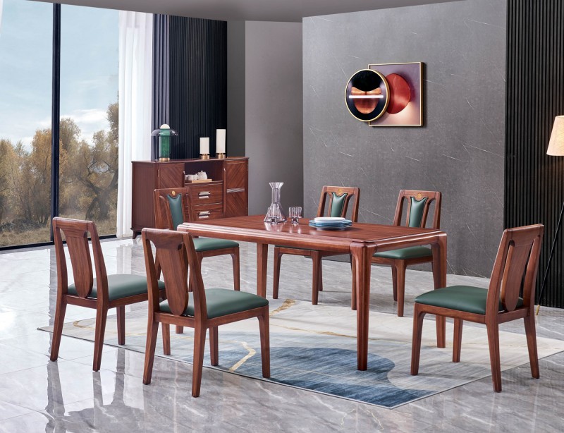 華夏國(guó)康卡迪婭輕奢極簡(jiǎn)黃檀木家具：K502方桌、K55餐椅、K800餐邊柜