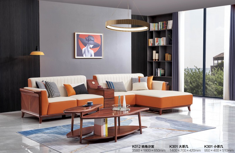 華夏國康卡迪婭輕奢極簡黃檀木家具：K012轉角沙發(fā)