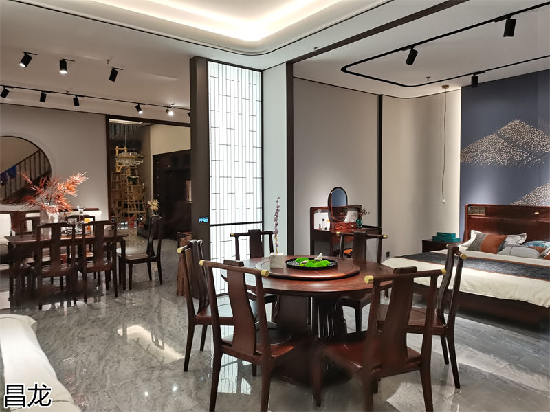 昌龍新中式烏金木整屋定制家具展廳實拍