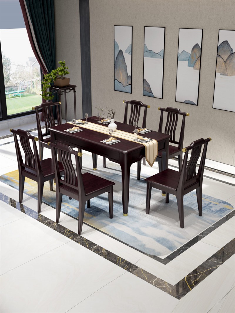 瑞聯(lián)新中式家具：309#不鏤空帶金屬方餐桌